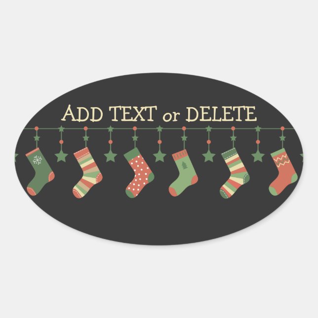 Sticker Ovale Chaussettes de Noël bas saisonnier ajouter du text (Devant)