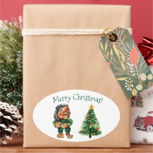 Sticker Ovale Cheeky Christmas Troll et Tree Delight