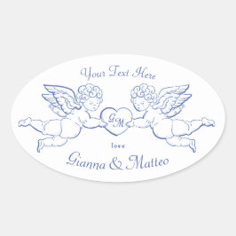 Sticker Ovale Cherubs Tenant Coeur Couple Cupids Initiales