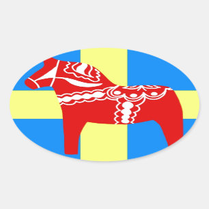 Sticker Ovale Cheval de la Suède Dala