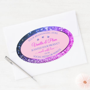 Sticker Ovale Chic rose violet bleu ombre Parties scintillant Ét