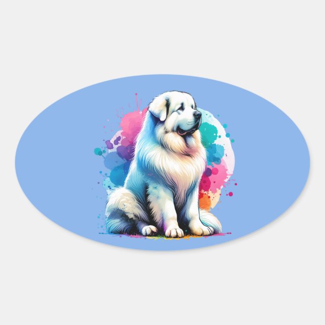 Sticker Ovale Chien des Pyrénées (Devant)