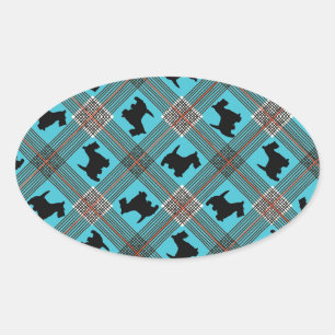 Sticker Ovale Chien écossais noir Tartan plaid