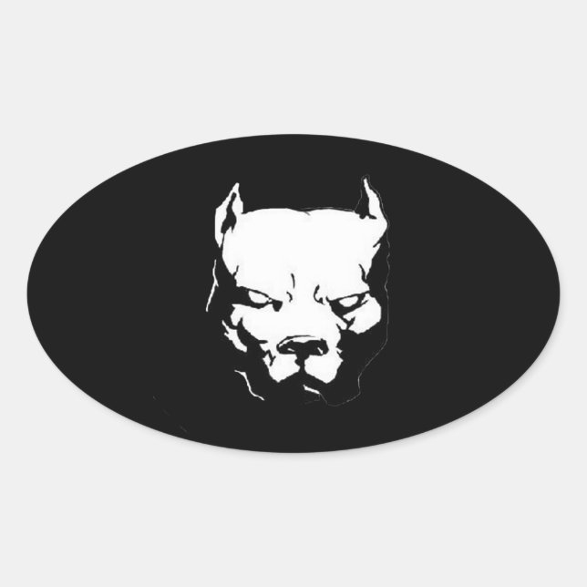 Sticker Ovale Chien Pitbull en colère (Devant)