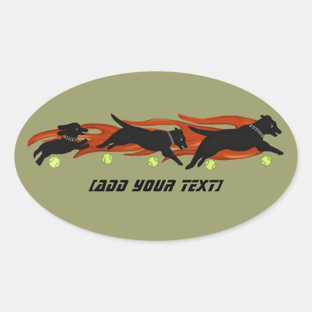 Sticker Ovale Chiens de volley-ball flamboyants (Devant)
