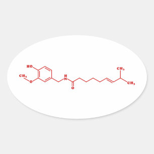 Sticker Ovale Chili Capsaicin Formule chimique moléculaire