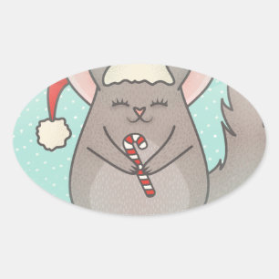 Sticker Ovale chinchillas de noël
