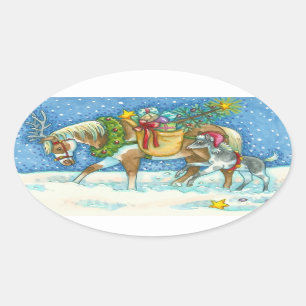 STICKER OVALE CHINCOTEAGUE PONIES & VACANCES SOUHAITE HORSE STIC