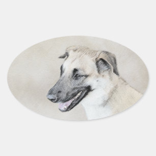 Sticker Ovale Chinook (Oreilles Laissées) Peinture - Art Chien 