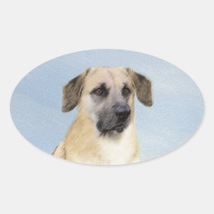 Sticker Ovale Chinook (Oreilles Laissées) Peinture - Art Chien o