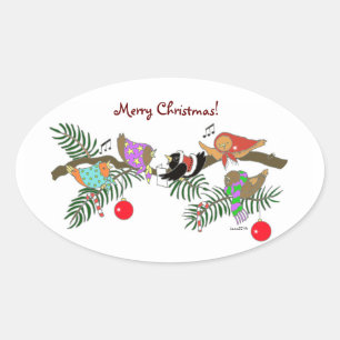 Sticker Ovale Choeur des oiseaux de Noël Art populaire ukrainien