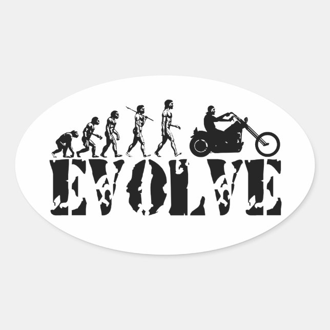 Sticker Ovale Chopper Biker Motorcycle Evolution Art (Devant)