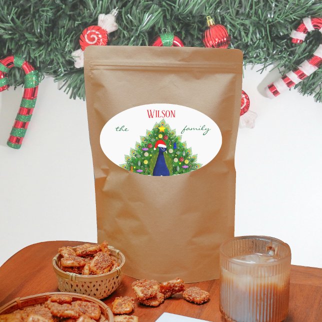 Sticker Ovale Christmas Tree Peacock Family Name (Créateur téléchargé)