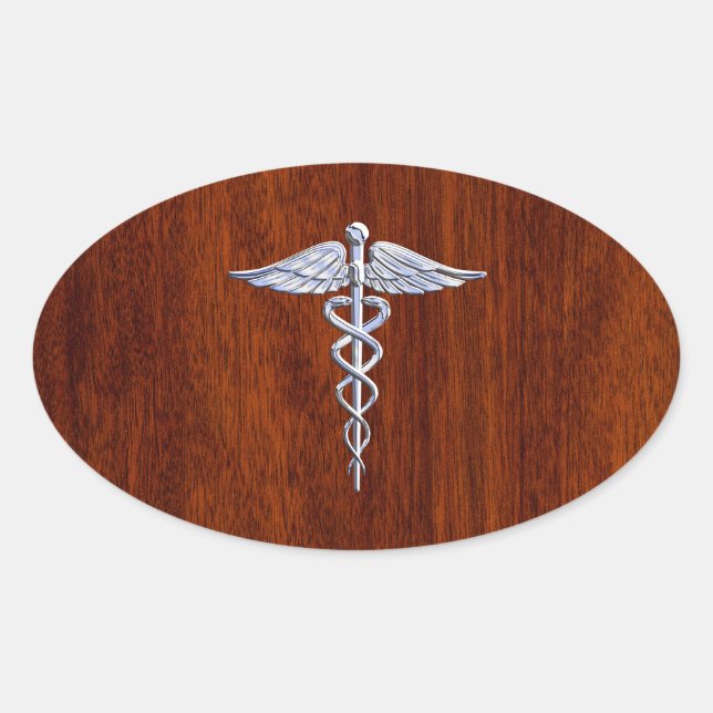 Sticker Ovale Chrome Comme Caduceus Symbole Médicale Mahogany Br (Devant)