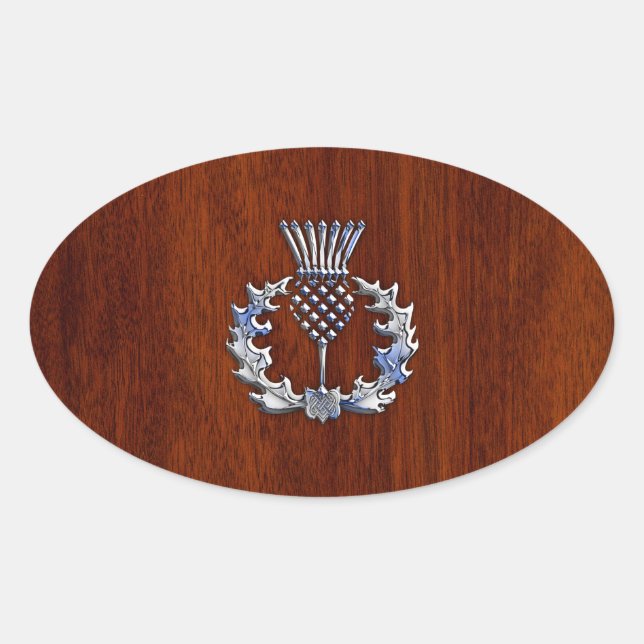 Sticker Ovale Chrome comme le chardon sur le style en bois d'aca (Devant)