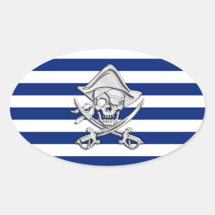 Sticker Ovale Chrome comme Pirate sur les rayures de marine