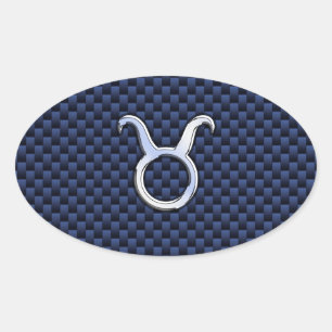 Sticker Ovale Chrome Comme Taurus Zodiac Signe Bleu Carbone Impr
