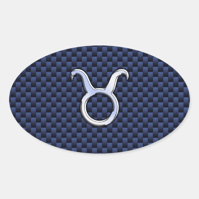 Sticker Ovale Chrome Comme Taurus Zodiac Signe Bleu Carbone Impr (Devant)