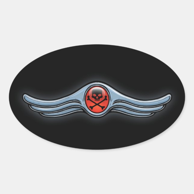 Sticker Ovale Chrome de crâne d'aile (Devant)