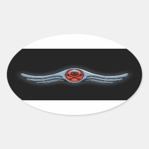 Sticker Ovale Chrome de crâne d'aile