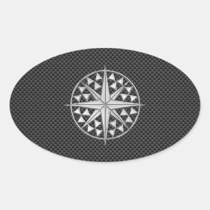 Sticker Ovale Chrome étoile nautique sur fibre de carbone