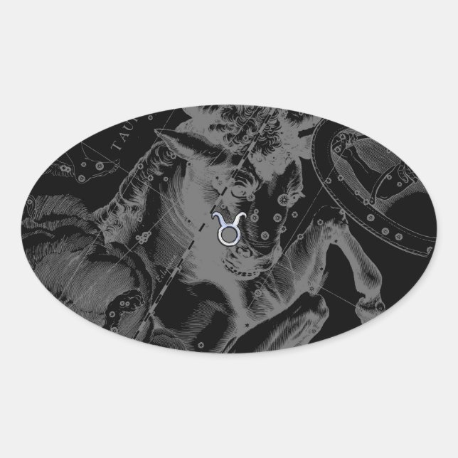 Sticker Ovale Chromique Taurus Zodiac on Hevelius Black (Devant)