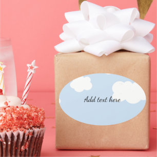 Sticker Ovale Ciel Bleu, Modèle de nuages Blancs Fluffants,