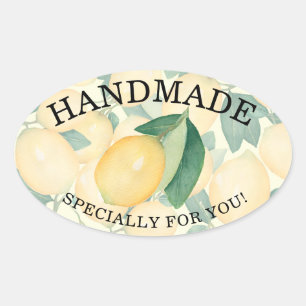 Sticker Ovale Citrons et feuilles italiennes aquarelle élégante 