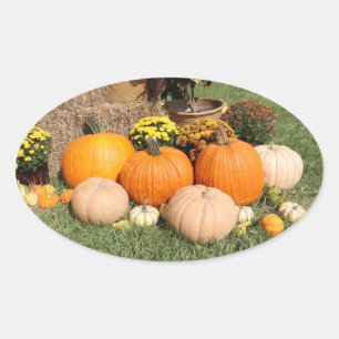 Sticker Ovale Citrouilles d'automne et mamans