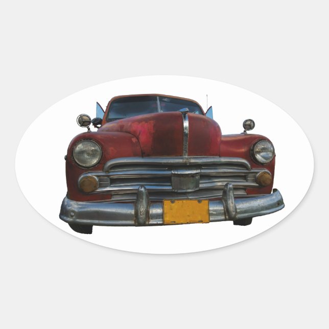 Sticker Ovale Classic American Car à Vinales, Cuba (Devant)