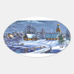 Sticker Ovale Classique, belle image vintage de Noël