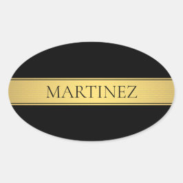 Sticker Ovale Classy Faux Gold Stripe & Black Arrière - plan ou