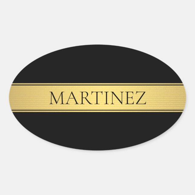 Sticker Ovale Classy Faux Gold Stripe & Black Arrière - plan ou  (Devant)