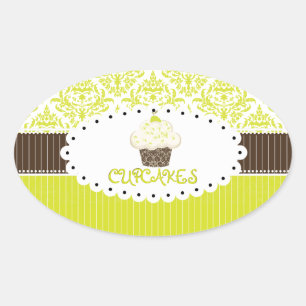 Sticker Ovale Clé PixDezines cupcake+damask/do-it-yourself coule