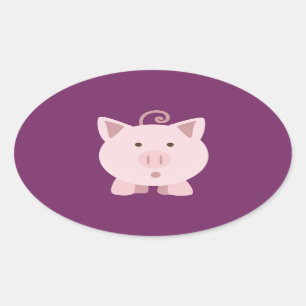 Sticker Ovale Cochon mignon surpris