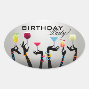 Sticker Ovale Cocktail de fête d'anniversaire