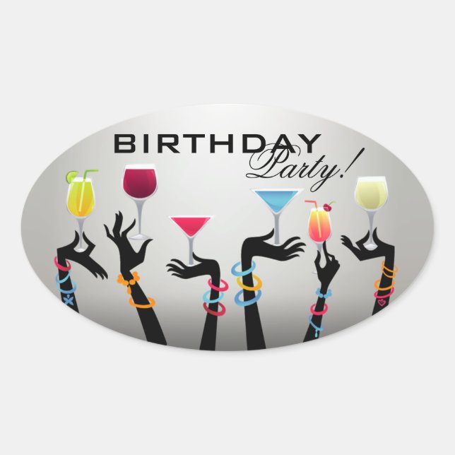 Sticker Ovale Cocktail de fête d'anniversaire (Devant)