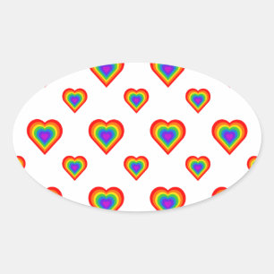 Sticker Ovale Coeur arc-en-ciel