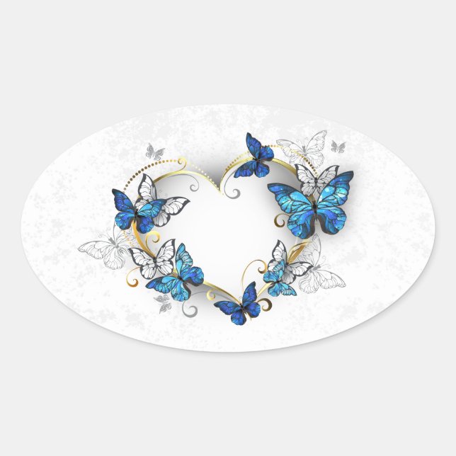 Sticker Ovale Coeur bijoux avec papillons Morpho (Devant)