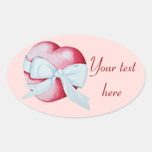 Sticker Ovale coeur d'amour rouge romantique et arc blanc