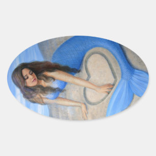 Sticker Ovale Coeur de la sirène bleue