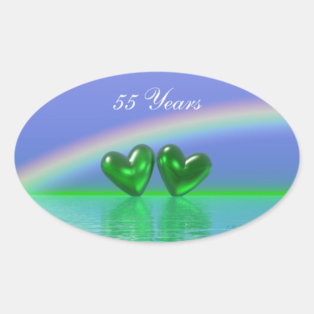 Sticker Ovale Cœurs d'émeraude pour le 55e anniversaire (Devant)
