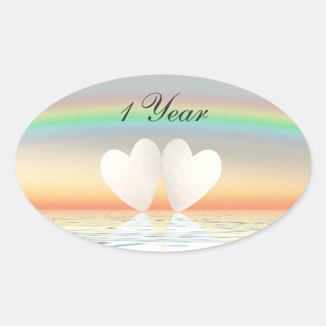 Sticker Ovale Cœurs en papier pour le 1er anniversaire (Devant)