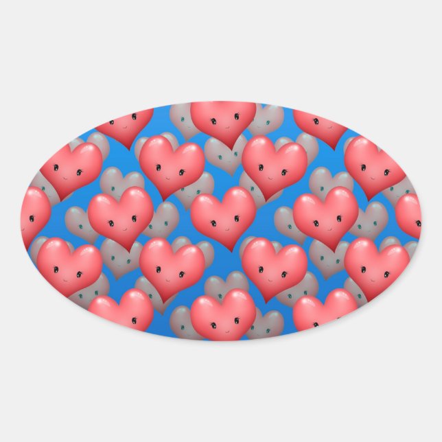 Sticker Ovale Coeurs flottants en bleu (Devant)