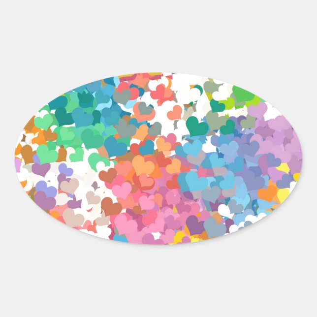 Sticker Ovale Coeurs Pastel Confetti (Devant)