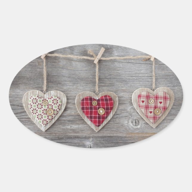 Sticker Ovale Coeurs sur une table en bois (Devant)