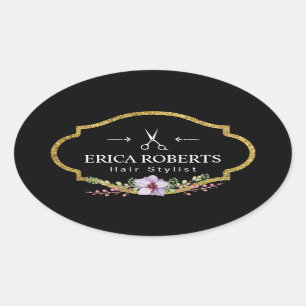 Sticker Ovale Coiffeuse Styliste Vintage Floral Elégant Salon de