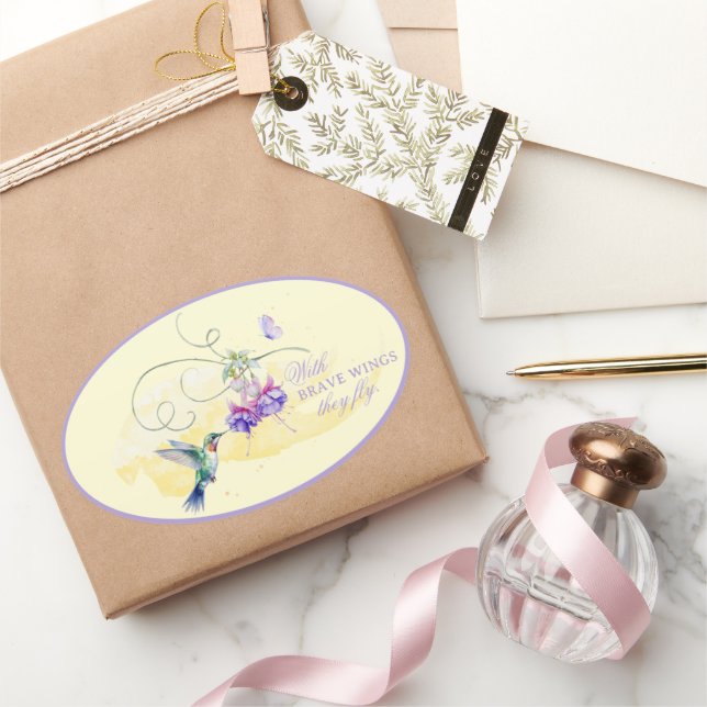 Sticker Ovale Colibri et papillon inspirant (Cadeaux)
