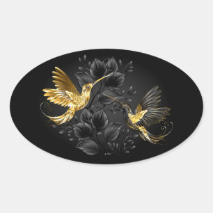 Sticker Ovale Colibri noir et or