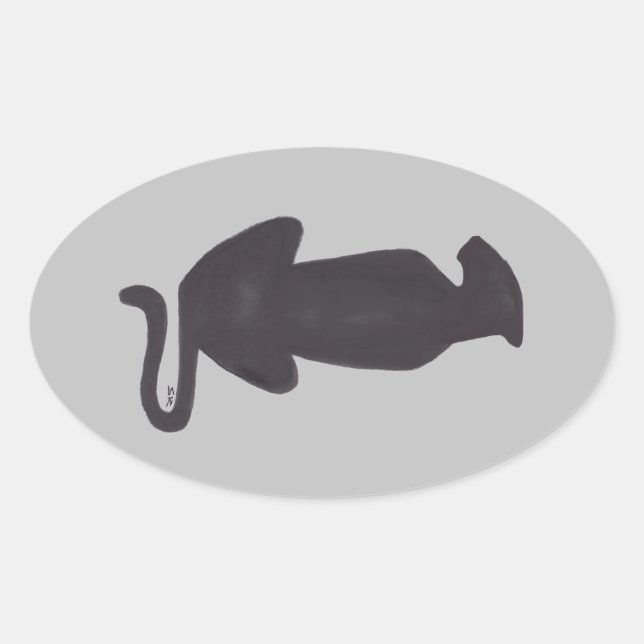 Sticker Ovale Collier ovale Silhouette de chat noir (Devant)